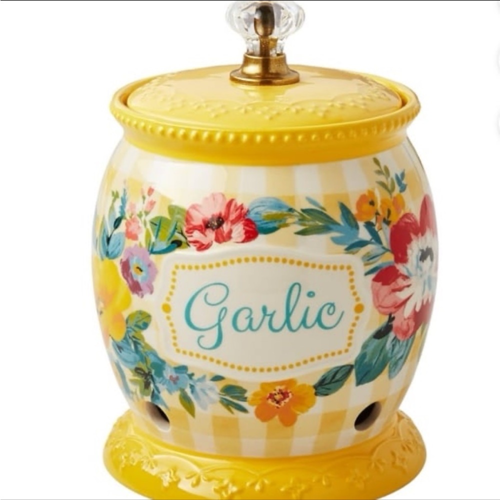 The Pioneer Woman Sweet Romance Ceramic Garlic Keeper with Lid